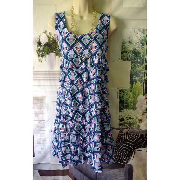 Lulu B Dress Size Large Womens Tiered Ruffles Pineapple Cruise Resort UPF 50+ - Picture 1 of 7